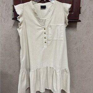 Cream Sleeveless Ruffle Dress